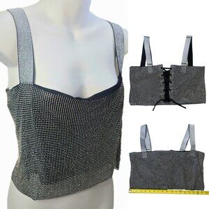 Rhinestone Tank Top Silver Rhinestones with Lace Up Back & Silver Straps NEW